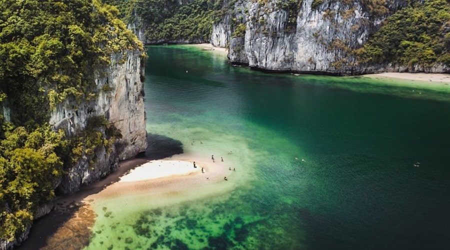 Swimming on the beach in Halong Bay