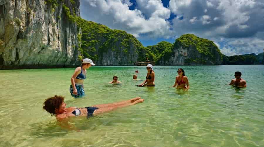 swimming in Halong Bay