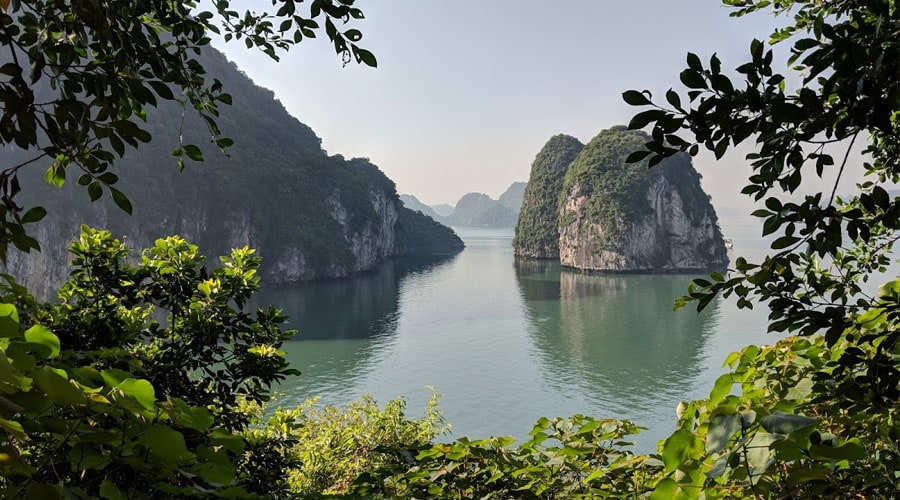 Admiring the view of Ha Long Bay from Thien Canh Son Cave