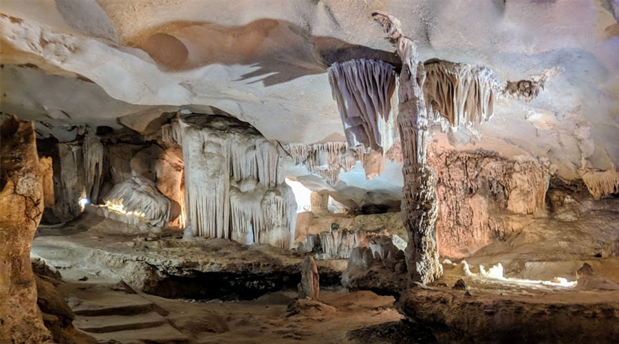 Stunning stalactite formations inside Thien Canh Son Cave