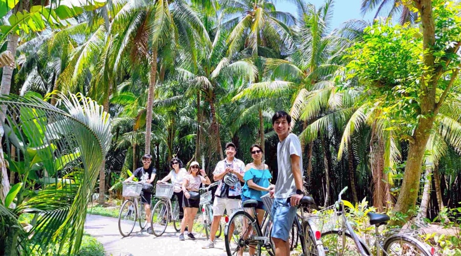 cycling in village mekong delta